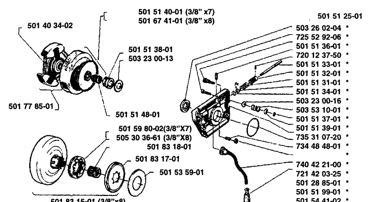 Oil Pump/Clutch Diagram and Parts List for 61 1989-02 Husqvarna Chainsaw
