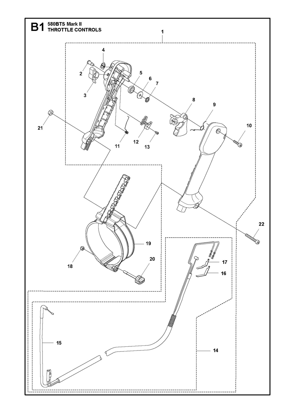 Throttle Controls Diagram and Parts List for 580BTSMARKII  Husqvarna Leaf Blower / Vacuum