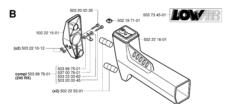 Tower Diagram and Parts List for 245 20010100001-Current Husqvarna Brush Cutter