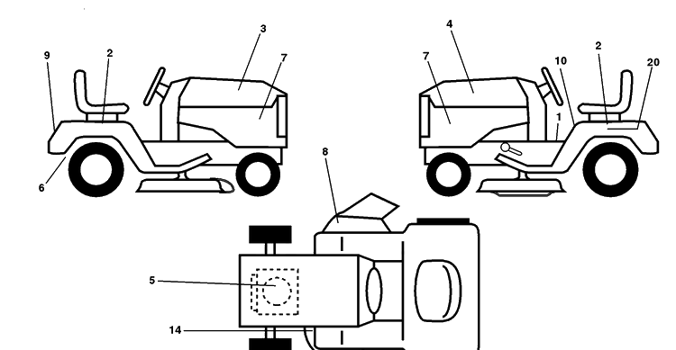 Decals Diagram and Parts List for YTH160 (954140008B)(1998-07) Husqvarna Lawn Mower