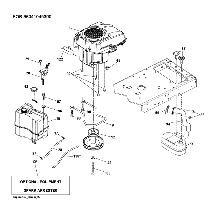 Engine Diagram and Parts List for TS142L  Husqvarna Lawn Tractor