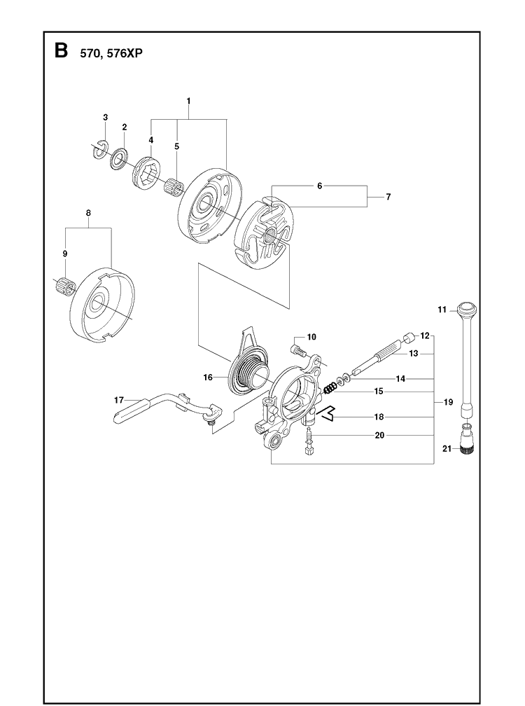 Clutch And Oil Pump Diagram and Parts List for 576XP 20090100001-Current Husqvarna Chainsaw