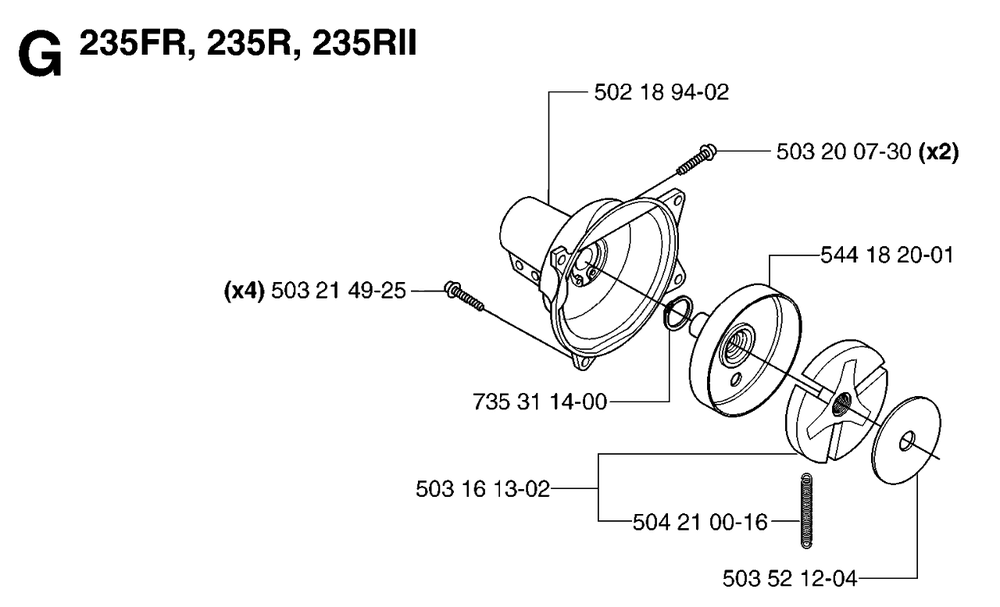 Clutch Diagram and Parts List for 232R 20144900001 & Above Husqvarna Trimmer
