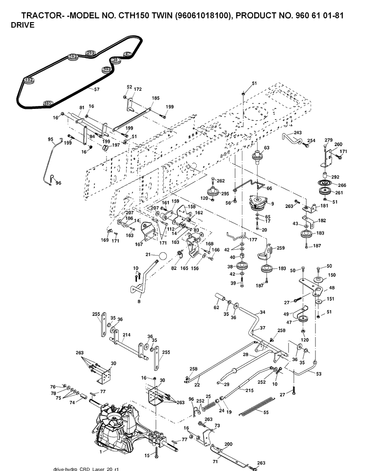 Drive Diagram and Parts List for CTH150 (96061018200)(2007-04) Husqvarna Lawn Tractor