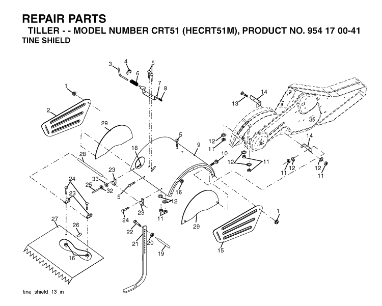 Tine Shield Diagram and Parts List for CRT51 (HECRT51M)(2003-09) Husqvarna Cultivator