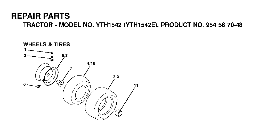 Wheels And Tires Diagram and Parts List for YTH1542E (954567048)(2001-12) Husqvarna Lawn Tractor