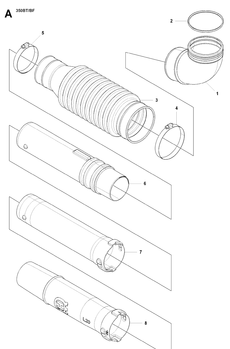 Tube Diagram and Parts List for 350BT  Husqvarna Leaf Blower / Vacuum