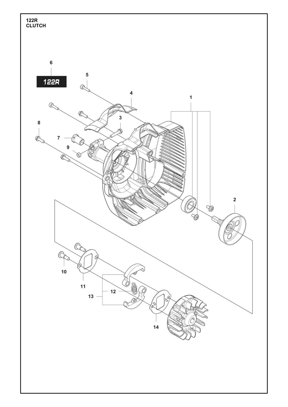 Clutch Diagram and Parts List for 122R  Husqvarna Brush Cutter