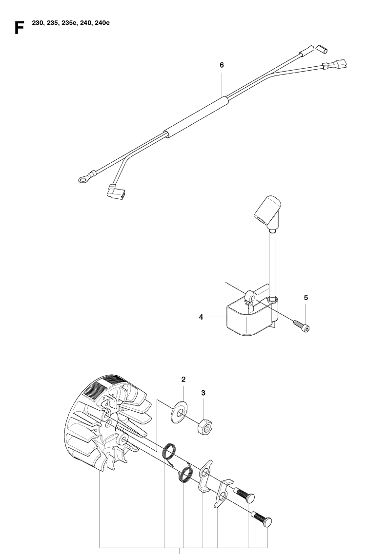 Ignition System Diagram and Parts List for 240E 20091400001-20101400000 Husqvarna Chainsaw