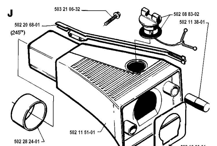 Fuel Tank Diagram and Parts List for 245RX 19941400001-19962200000 Husqvarna Brush Cutter