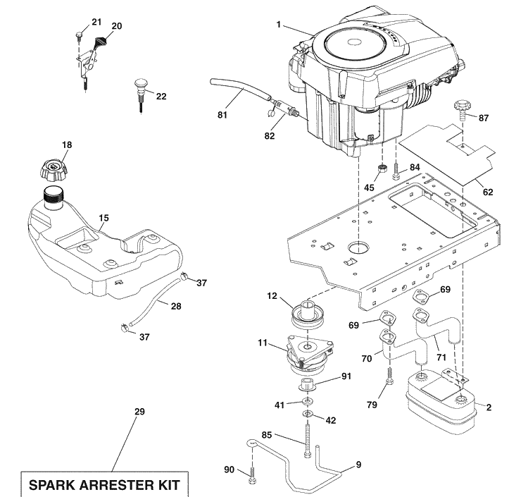 Engine Diagram and Parts List for LGT2554 (96045001500)(2009-01) Husqvarna Lawn Mower