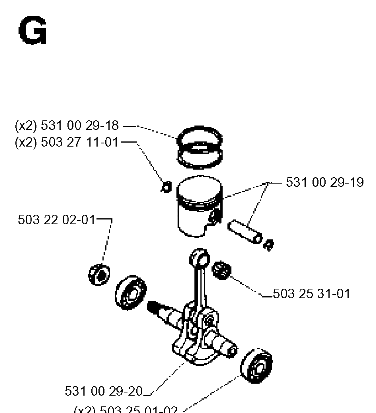 Piston And Crankshaft Diagram and Parts List for 26H 19951400001-Current Husqvarna Hedge Trimmer