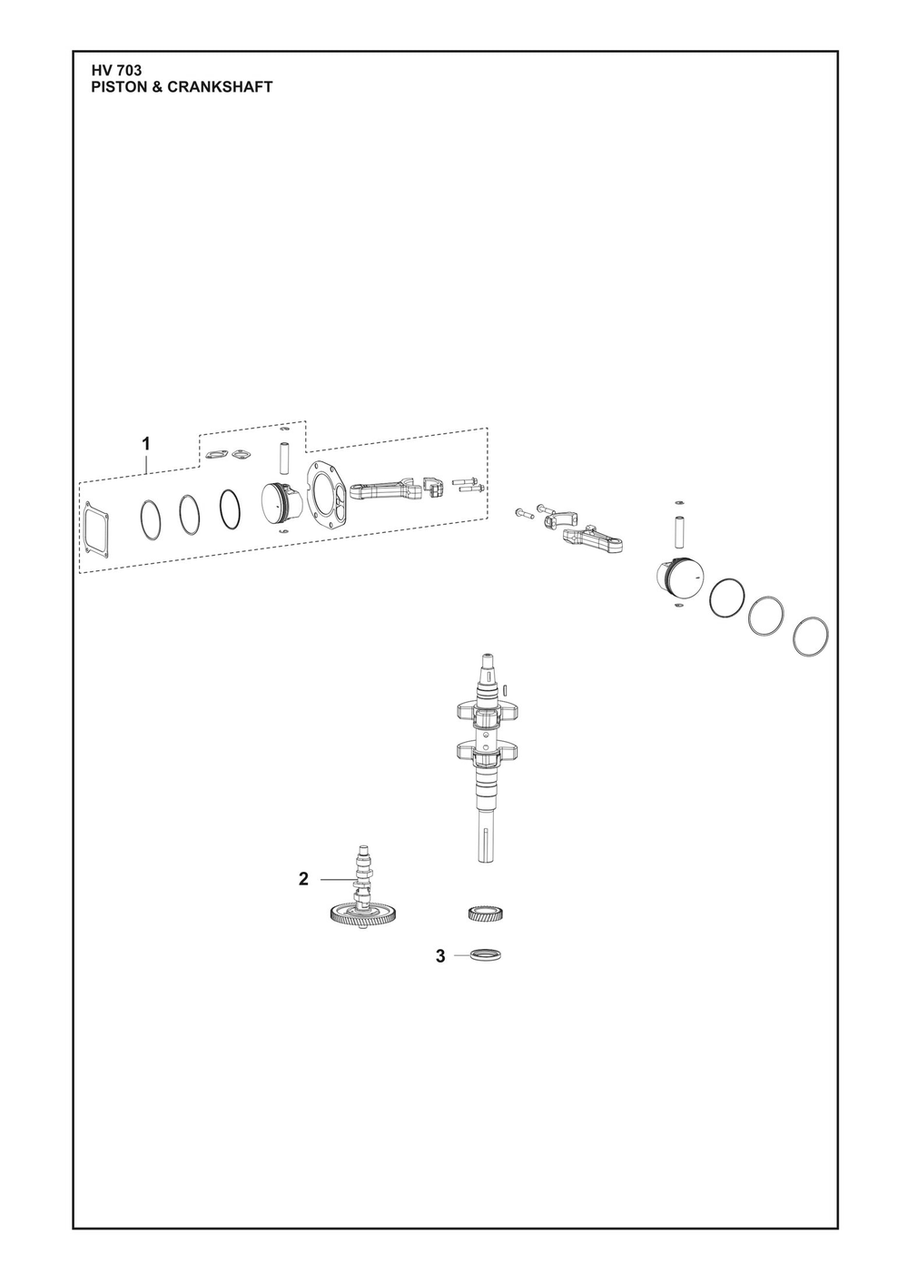 Piston And Crankshaft Diagram and Parts List for HV703  Husqvarna Engine