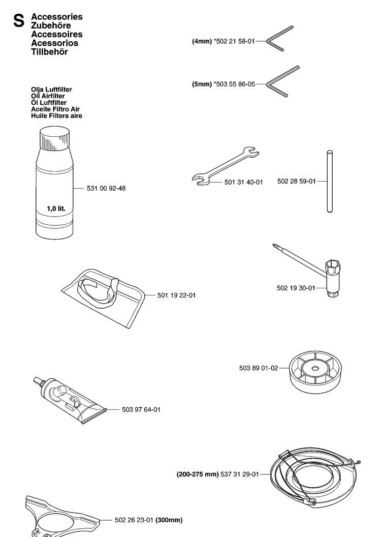 Accessories Diagram and Parts List for 143R 20070100001-Current Husqvarna Brush Cutter