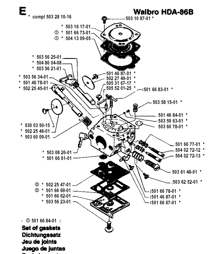 Carburetor Details Diagram and Parts List for 250RX 19944000001-19954000000 Husqvarna Brush Cutter