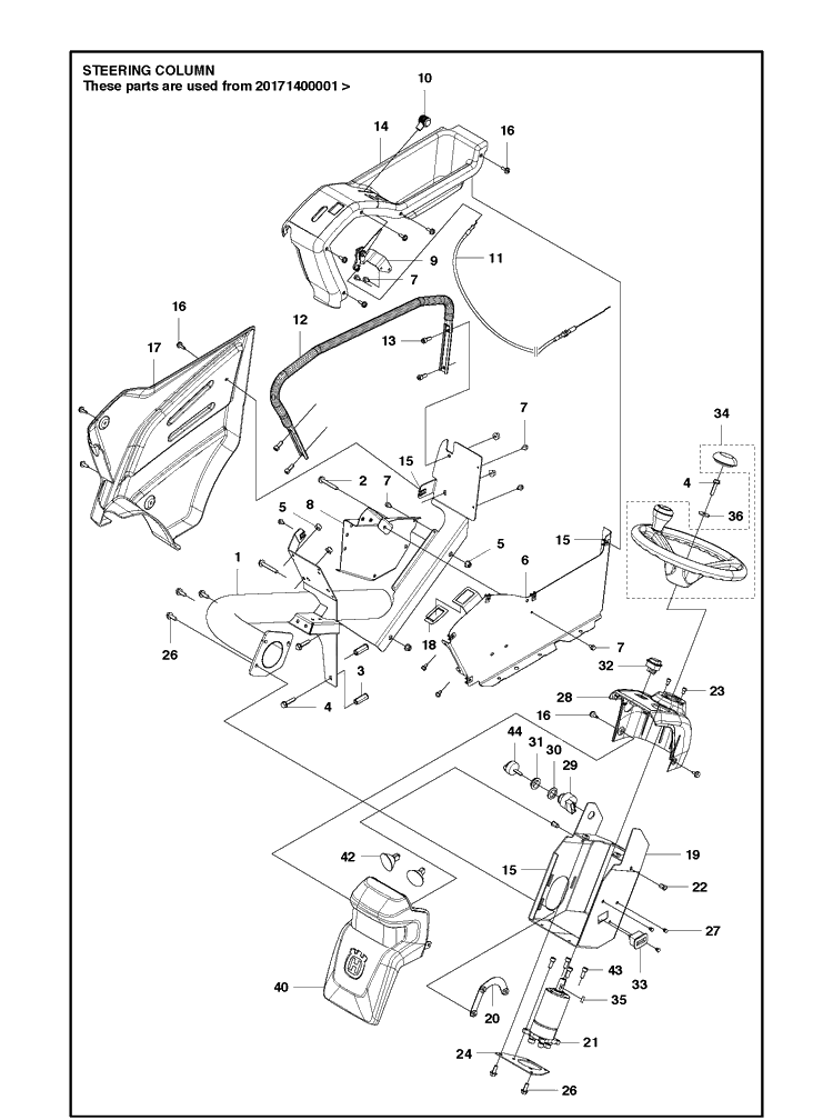 Steering Column 2 Diagram and Parts List for P520D (967848801)(2018) Husqvarna Lawn Mower