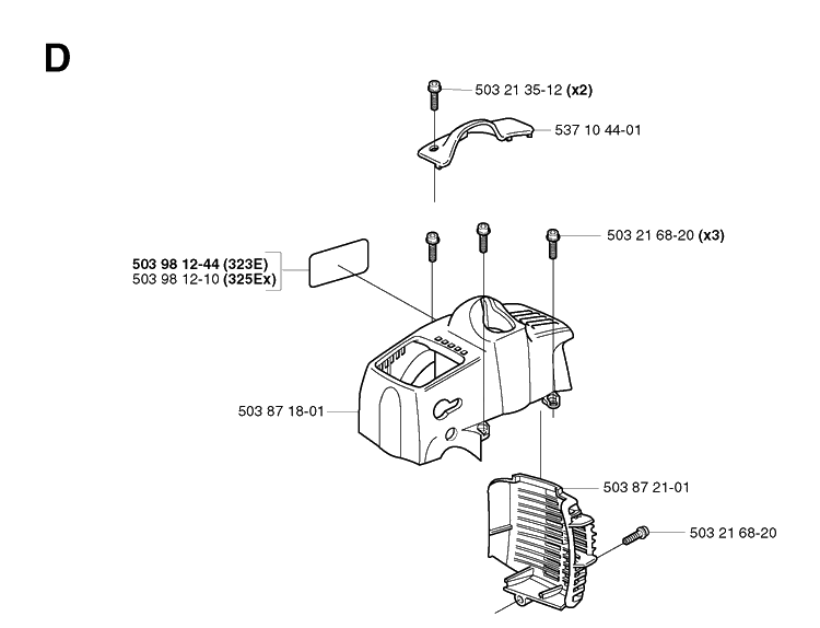 Cylinder Cover Diagram and Parts List for 325E 20020900001-Current Husqvarna Edger