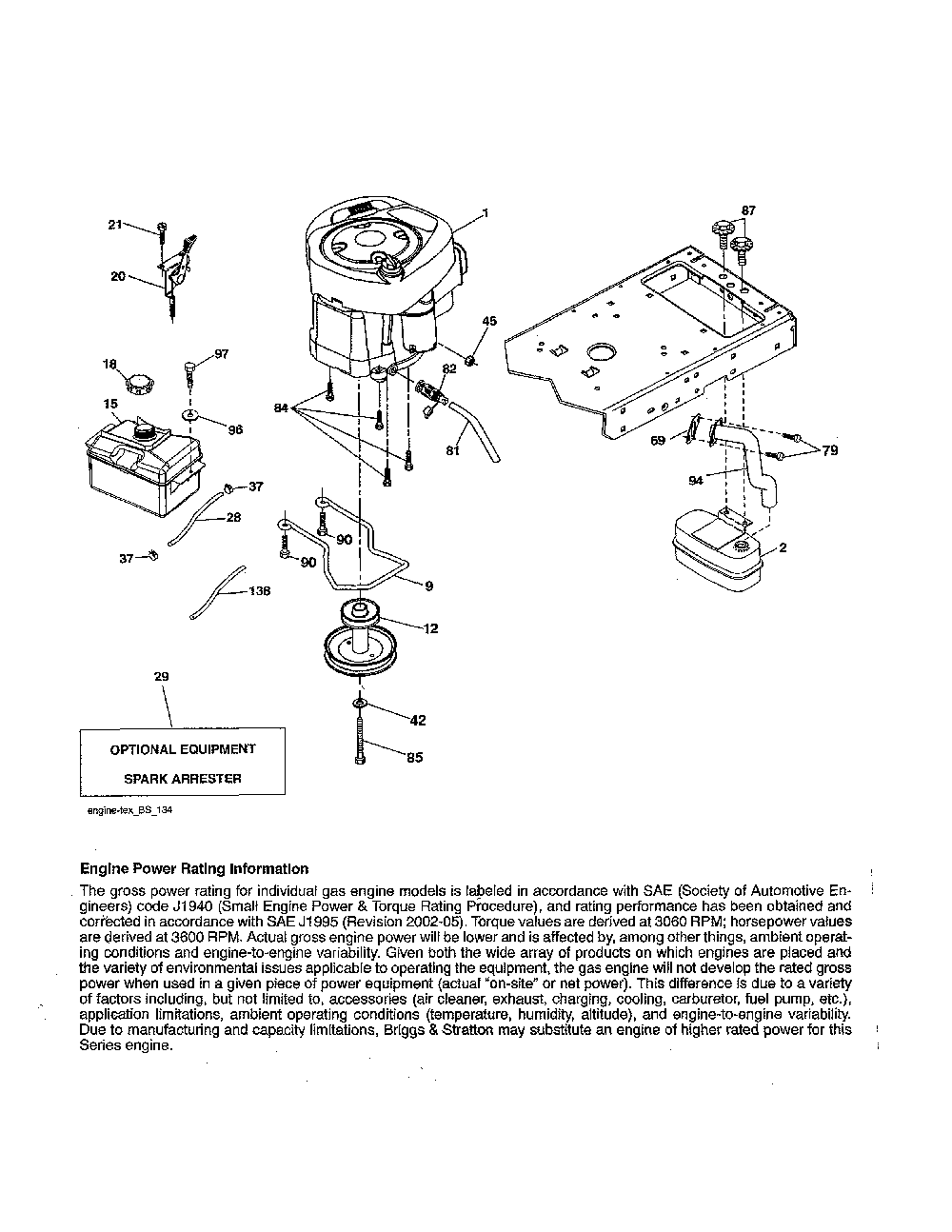 Engine Diagram and Parts List for YTH1842-917223810  Husqvarna Lawn Tractor