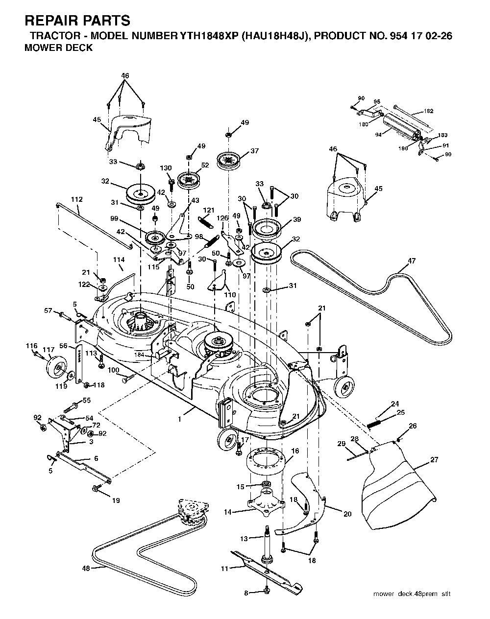 Mower Deck / Cutting Deck Diagram and Parts List for YTH1848XP (HAU18H48J, 954170226)(2004-09) Husqvarna Lawn Tractor