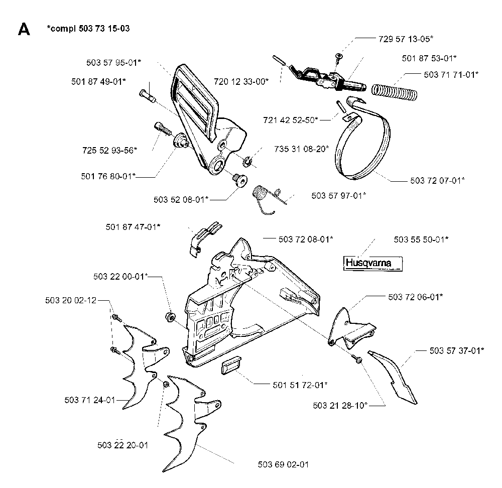 Chain Brake Diagram and Parts List for 394XPEPA 19980900001 Husqvarna Chainsaw