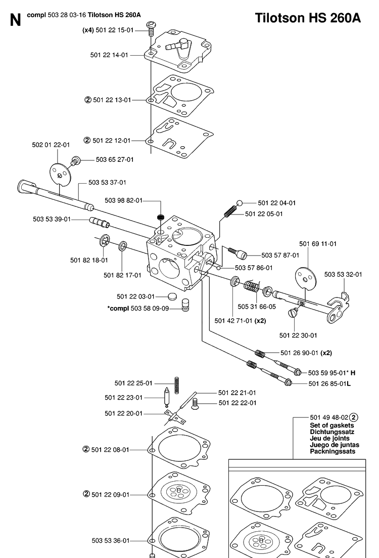 Carburetor Diagram and Parts List for 272XP 20070100001-20091400000 Husqvarna Chainsaw