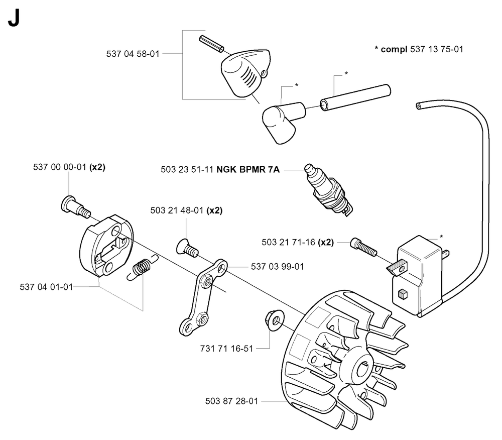 Ignition System Diagram and Parts List for 325HE4X 20010100001 - 20011800000 Husqvarna Hedge Trimmer