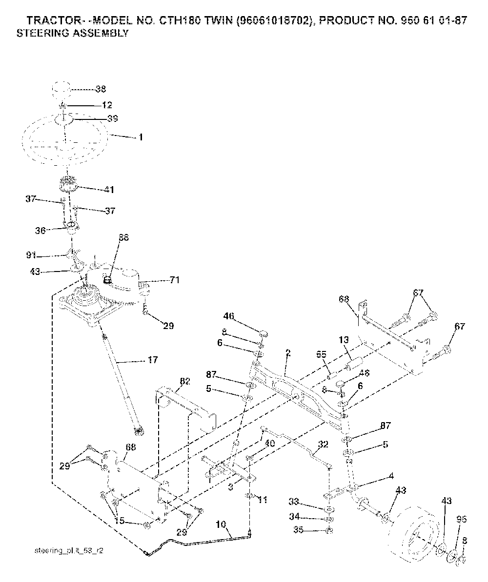 Steering Diagram and Parts List for CTH180TWIN (96061018702, 960610187)(2007-09) Husqvarna Lawn Tractor