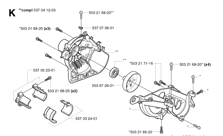 Crankcase Diagram and Parts List for 325P 20021800001-20042299999 Husqvarna Pole Saw