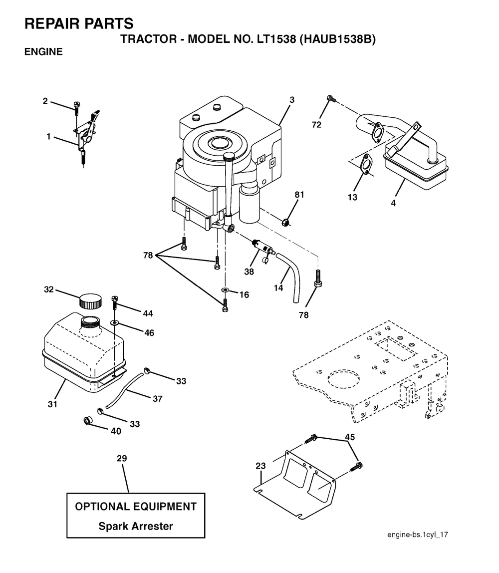 Engine Diagram and Parts List for LT1538 (954170085-B)(2004-01) Husqvarna Lawn Tractor
