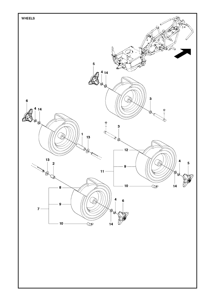 Wheels And Tires Diagram and Parts List for R115B  Husqvarna Lawn Mower