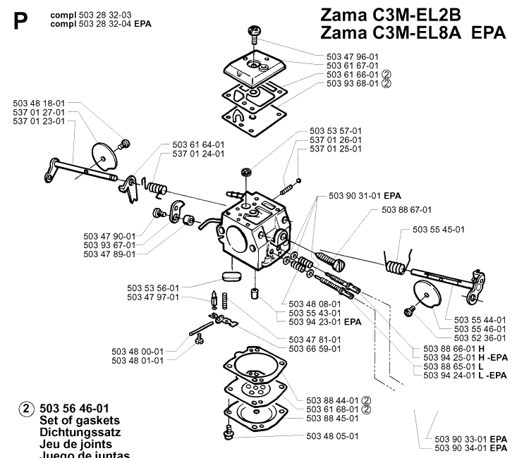 Carburetor Details Diagram and Parts List for 365 19994500001-20020100000 Husqvarna Chainsaw