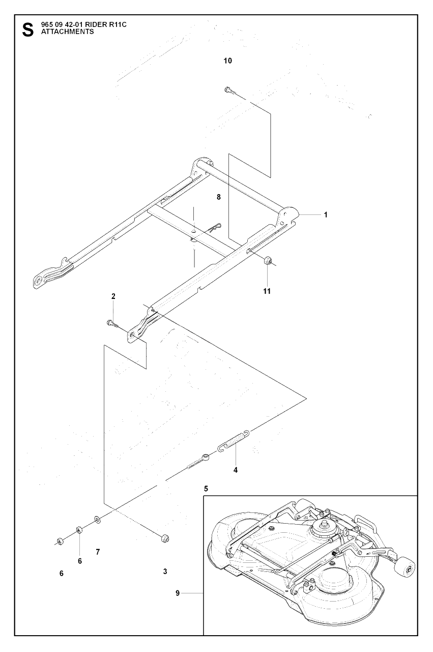 Attachments Diagram and Parts List for R11C (965094201)(2007-01) Husqvarna Lawn Tractor