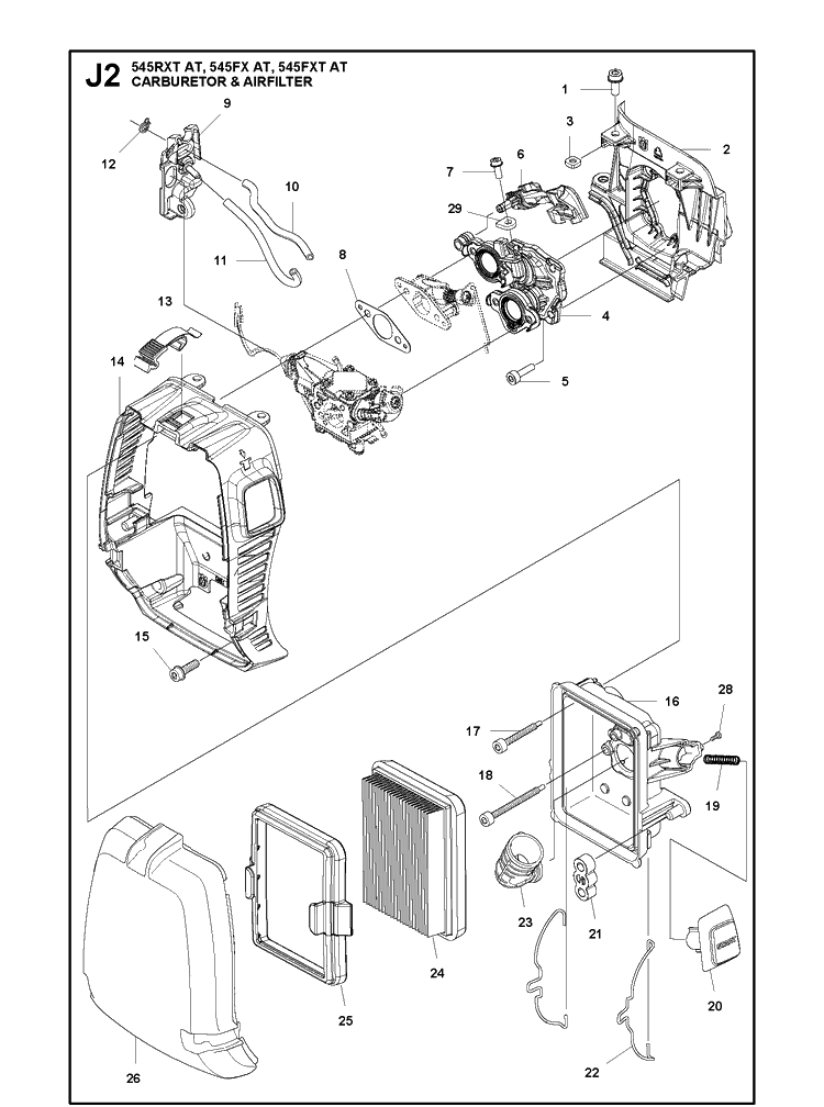 Carburetor And Air Filter Diagram and Parts List for 545FXTAT  Husqvarna Brush Cutter