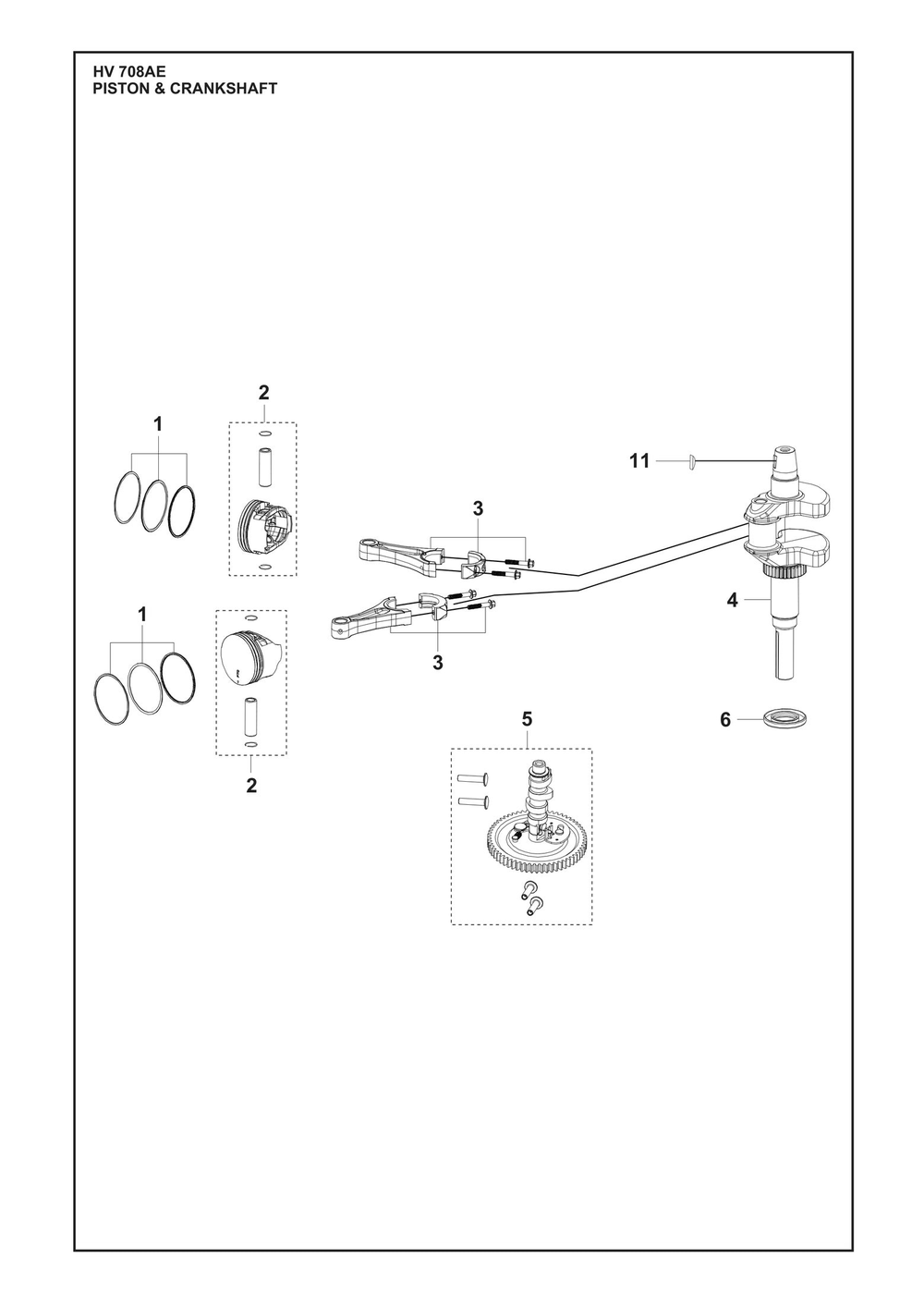 Piston And Crankshaft Diagram and Parts List for HV708AE  Husqvarna Engine