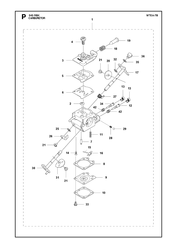 Carburetor Diagram and Parts List for 543RBK 20130500001-20182200000 Husqvarna Brush Cutter