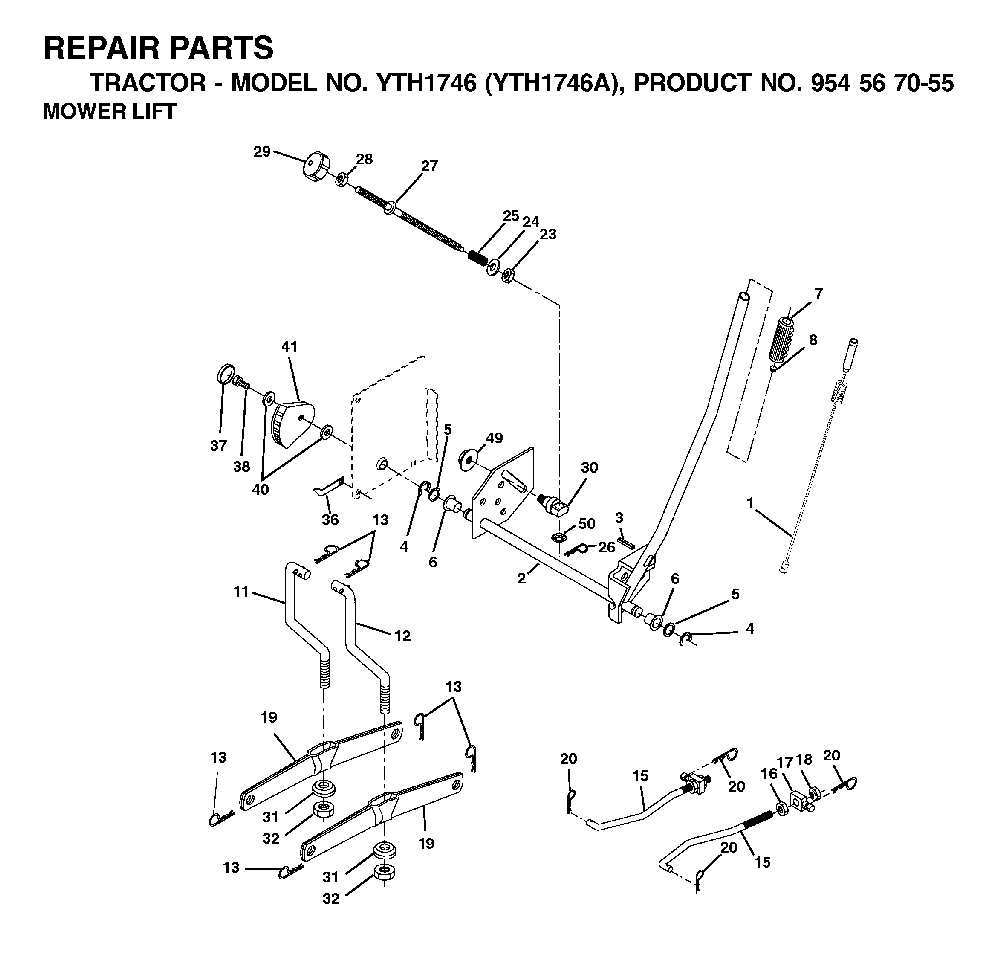 Mower Lift / Deck Lift Diagram and Parts List for YTH1746A (954567055)(2000-11) Husqvarna Lawn Tractor