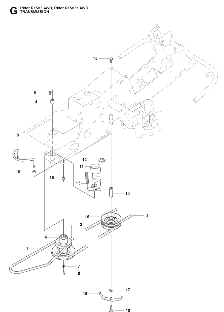Transmission 4 Diagram and Parts List for RIDER15V2AWD (965200901)(2009-04) Husqvarna Lawn Mower