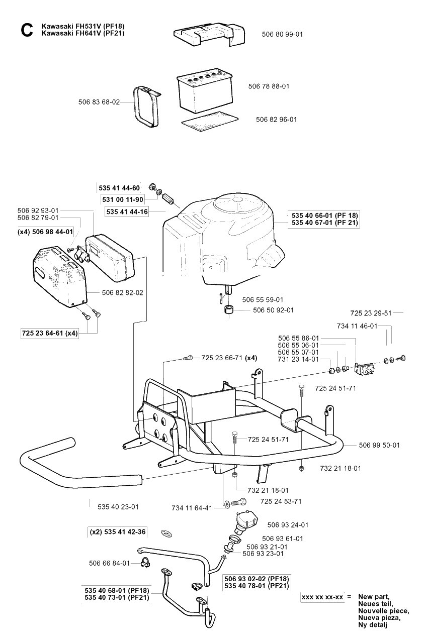 Engine Diagram and Parts List for PF18 2001-01 Husqvarna Lawn Tractor