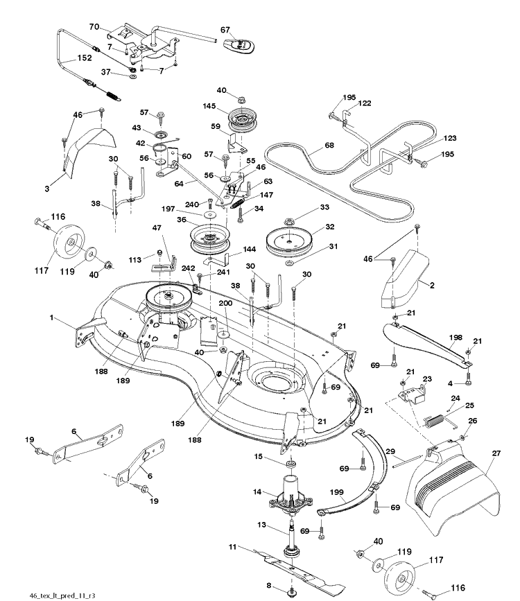 Mower Deck / Cutting Deck Diagram and Parts List for YTH22V46 (96045004100)(2012-09) Husqvarna Lawn Tractor