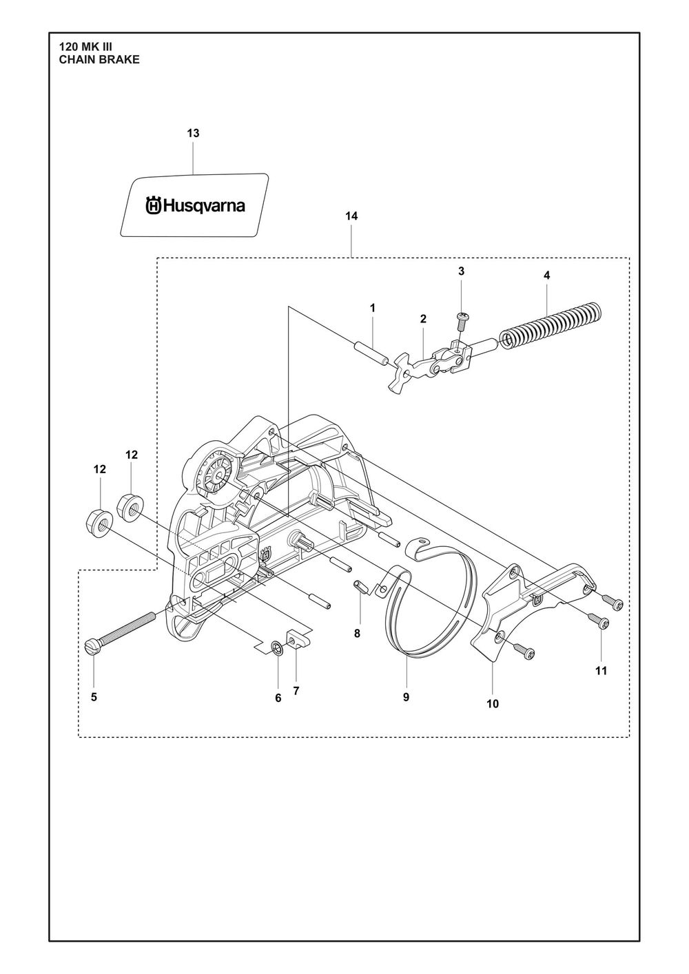 Chain Brake Diagram and Parts List for 120MARKIII  Husqvarna Chainsaw