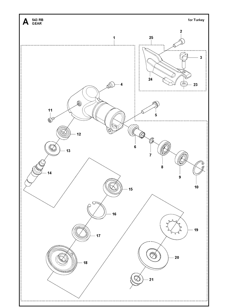 Gears Diagram and Parts List for 543RB  Husqvarna Brush Cutter