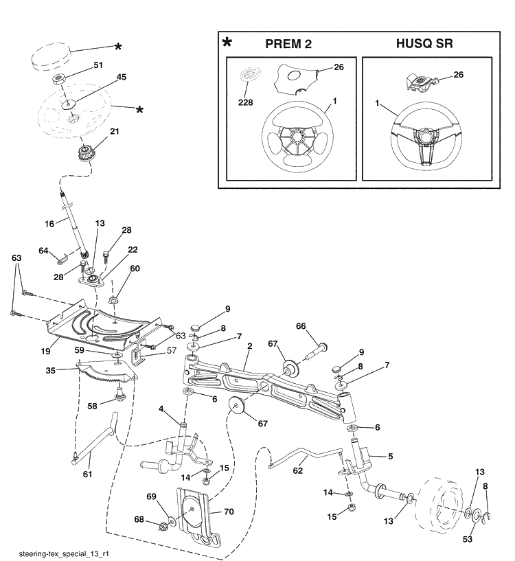 Steering Assembly Diagram and Parts List for 2348LS (96043006400)(2008-11) Husqvarna Lawn Mower