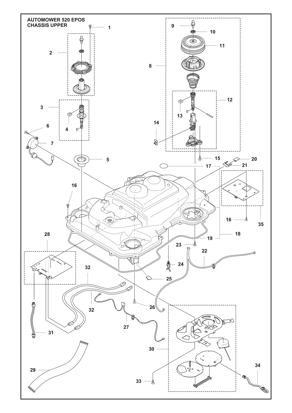 Chassis Upper Diagram and Parts List for 520EPOS  Husqvarna Lawn Mower