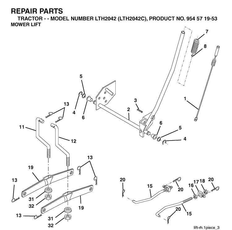 Mower Lift / Deck Lift Diagram and Parts List for LTH2042-LTH2042C 2004-03 Husqvarna Lawn Tractor