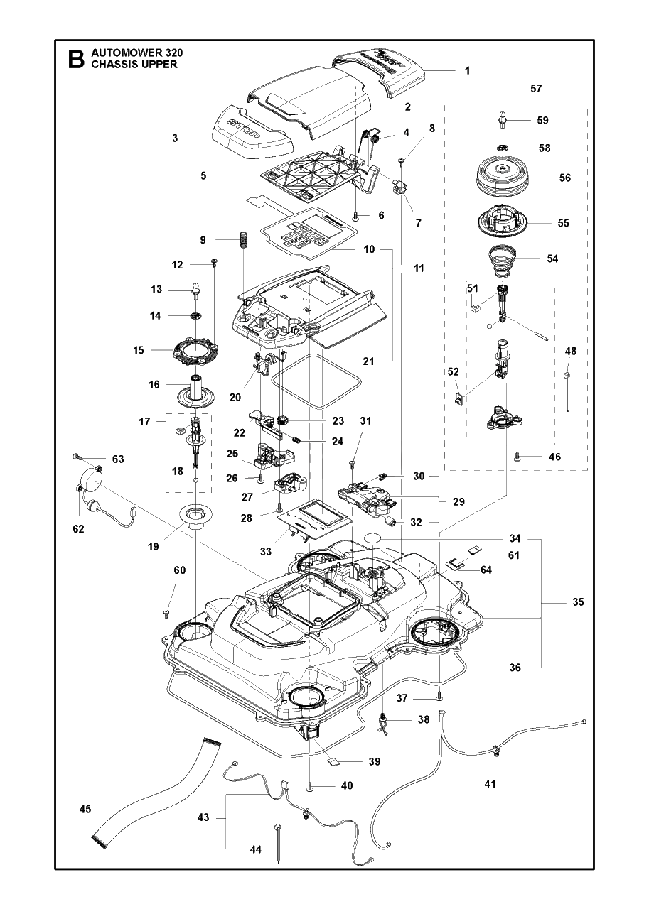 Chassis Upper Diagram and Parts List for 320 2015-01 Husqvarna Lawn Mower