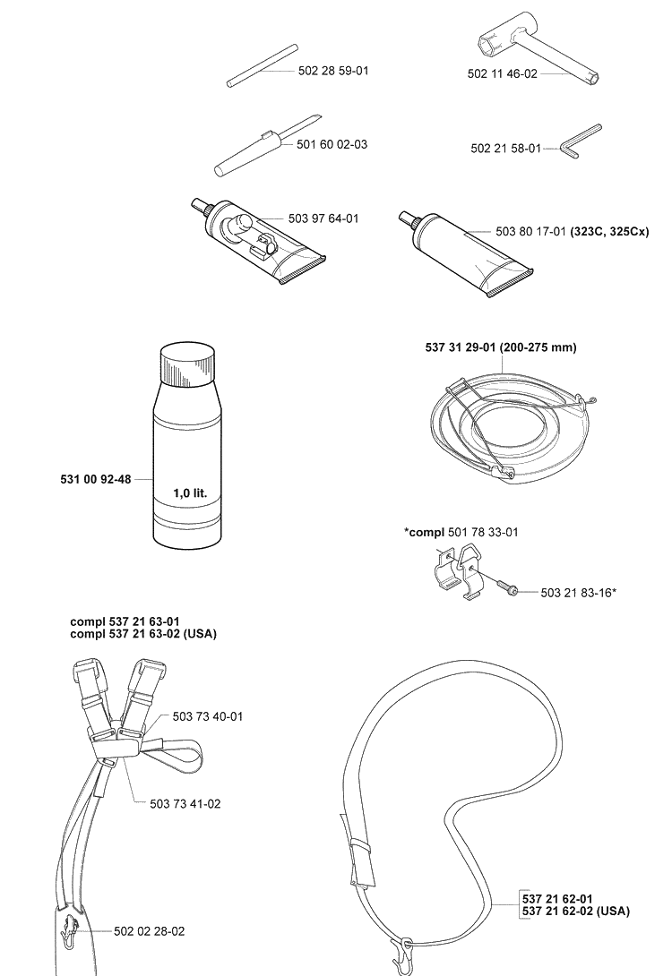 Accessories 3 Diagram and Parts List for 325RDX 2005-05 Husqvarna Brush Cutter