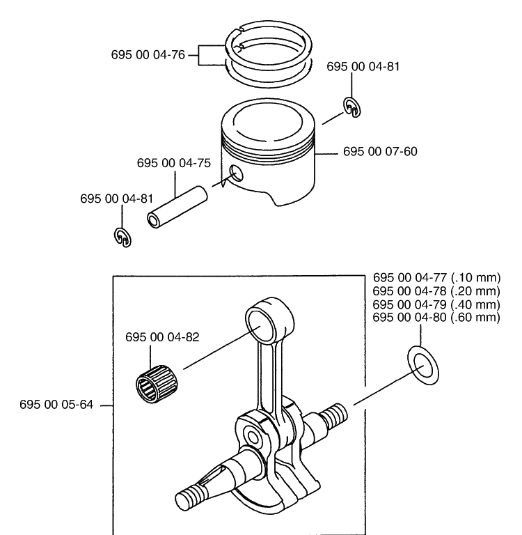 Piston / Crankshaft Diagram and Parts List for 145BT (Carb II)(2001-04) Husqvarna Leaf Blower / Vacuum