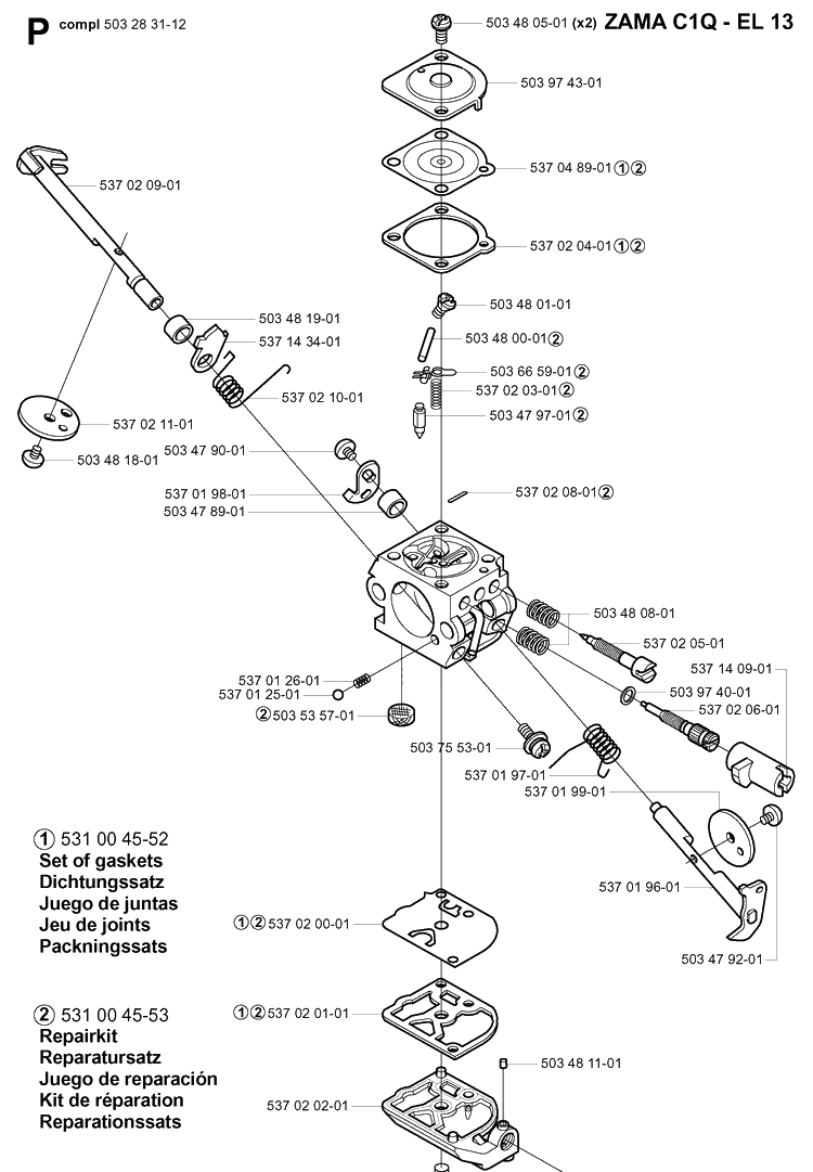 Carburetor Details Diagram and Parts List for 325HDA55 (X-SERIES)(20010100001-20011800000) Husqvarna Hedge Trimmer