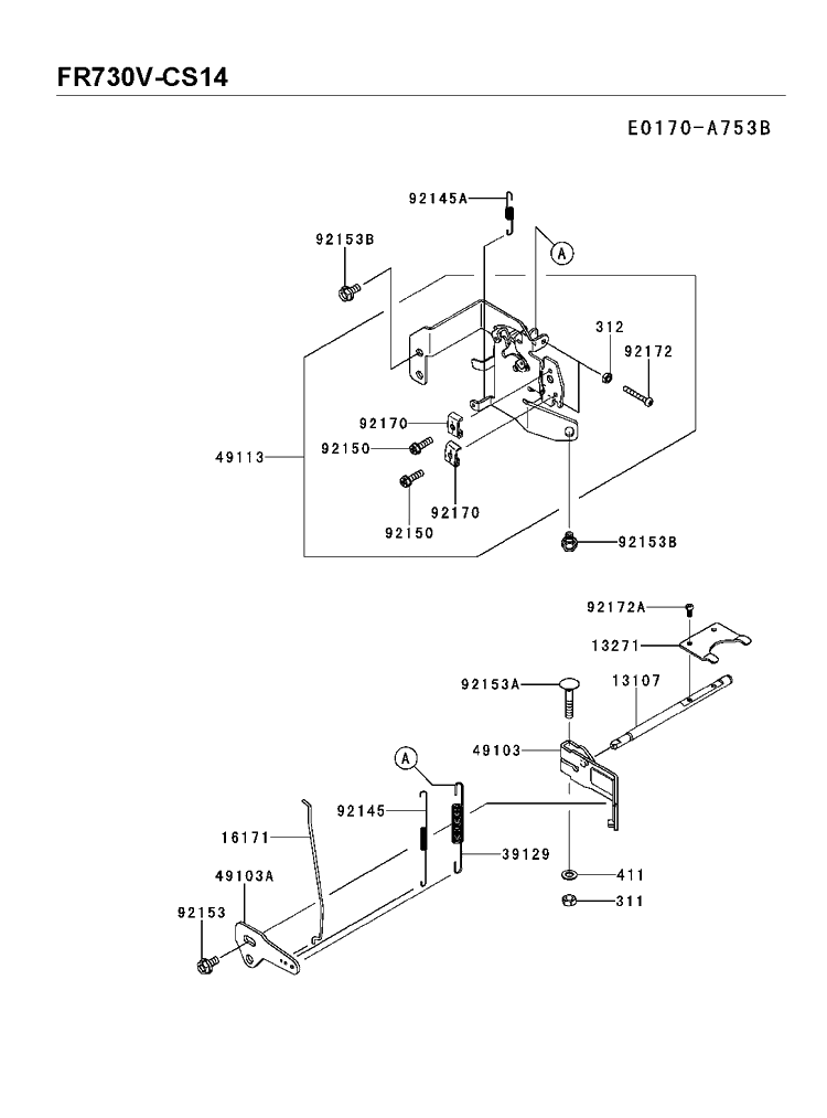 Controls Diagram and Parts List for FR730V-CS14 2018-02 Husqvarna Engine