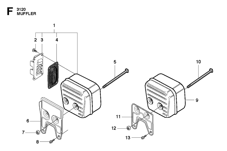 Muffler Diagram and Parts List for 3120XP-3120XPEPA 20162700001-20180900000 Husqvarna Chainsaw